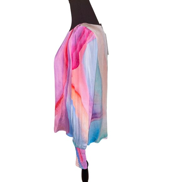 APNY Sustainable Fabric Boho 70s Hippie Rainbow Modern Blouse S Artsy Top New - Picture 6 of 12